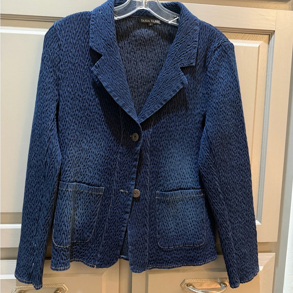 Denim Look Textured Women's Blazer